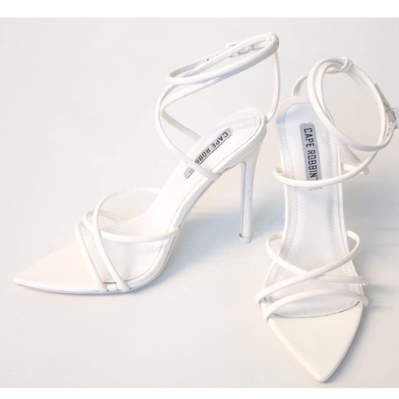 White Pointy Open Toe Ankle Strap Stiletto Heels in size 7 U.S. - Picture 4 of 7